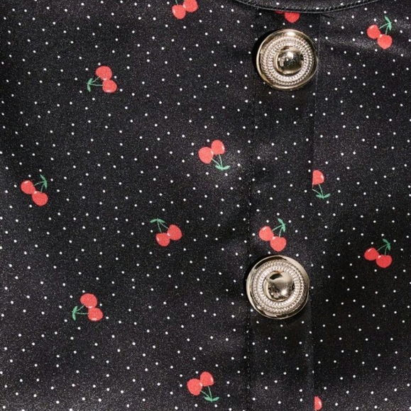 Sleeve Cherry Print Mini Dress With Belt - Picture 3 of 4